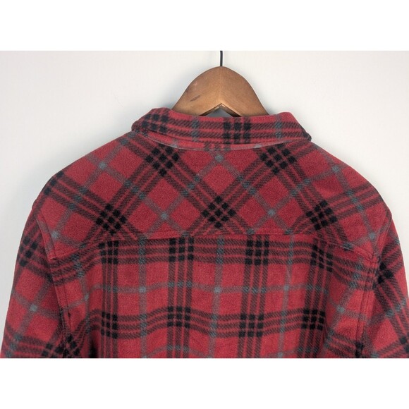 Voyager Jacket Men's Medium Red and Black Plaid Sherpa Fleece Snap Button Up - Picture 8 of 16
